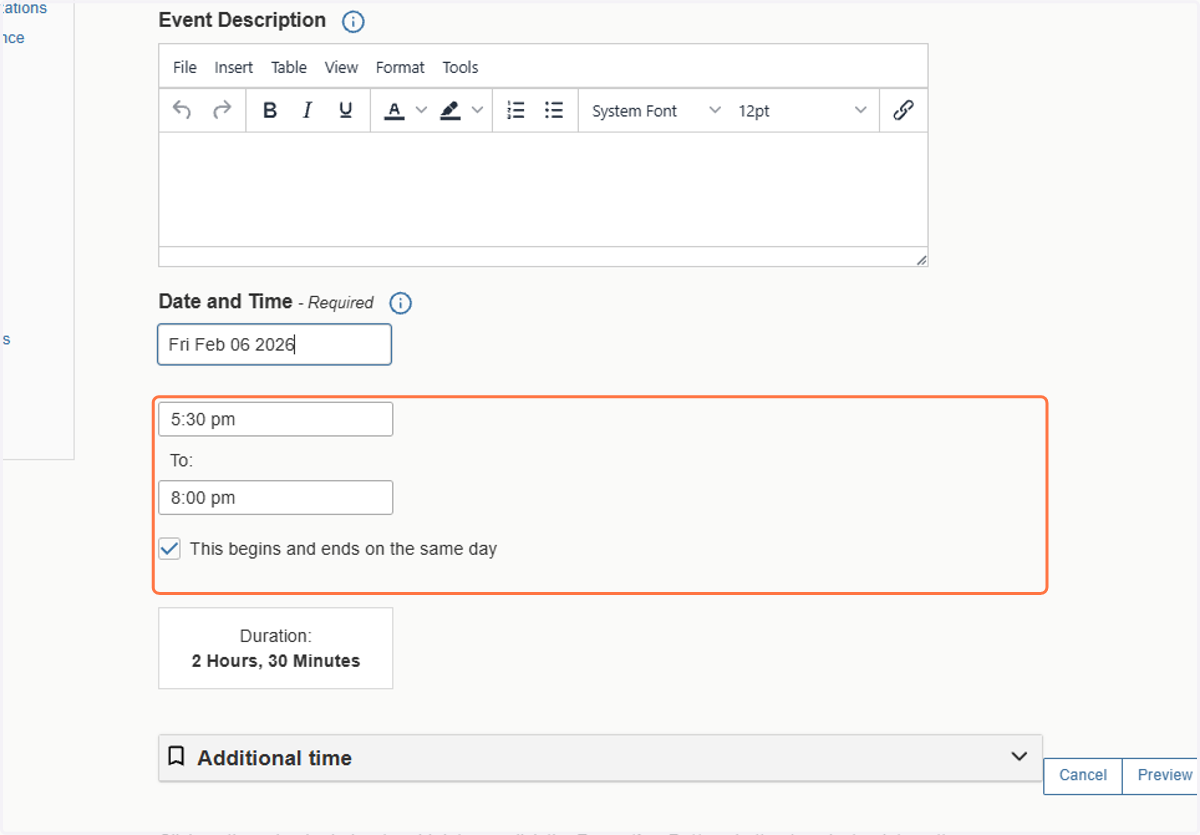 Review and Confirm Time of Event