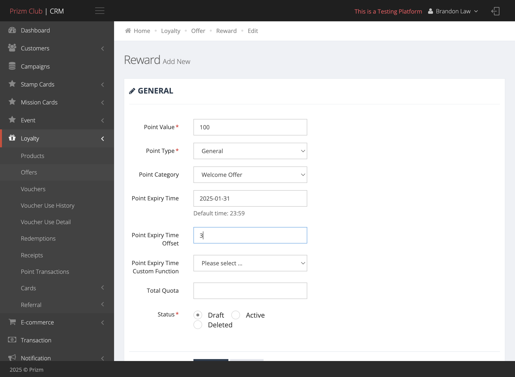 If you would like the Welcome Points to expire after a certain period instead of on a specific date, you can enter the Point Expiry Time Offset. For example, if you enter "3," the Welcome Points will expire 3 days after being received.