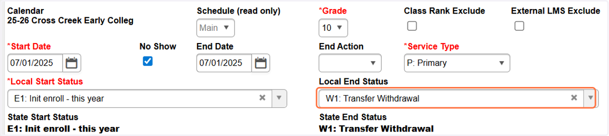 Enter the correct Local End Status. Use the SASA manual to determine the appropriate code. https://www.dpi.nc.gov/districts-schools/district-operations/financial-and-business-services/student-accounting