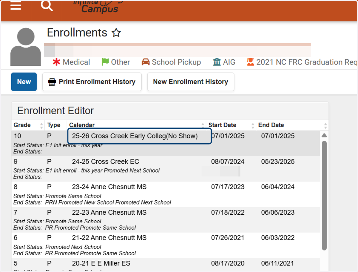 Review the enrollment information to ensure it is updated correctly