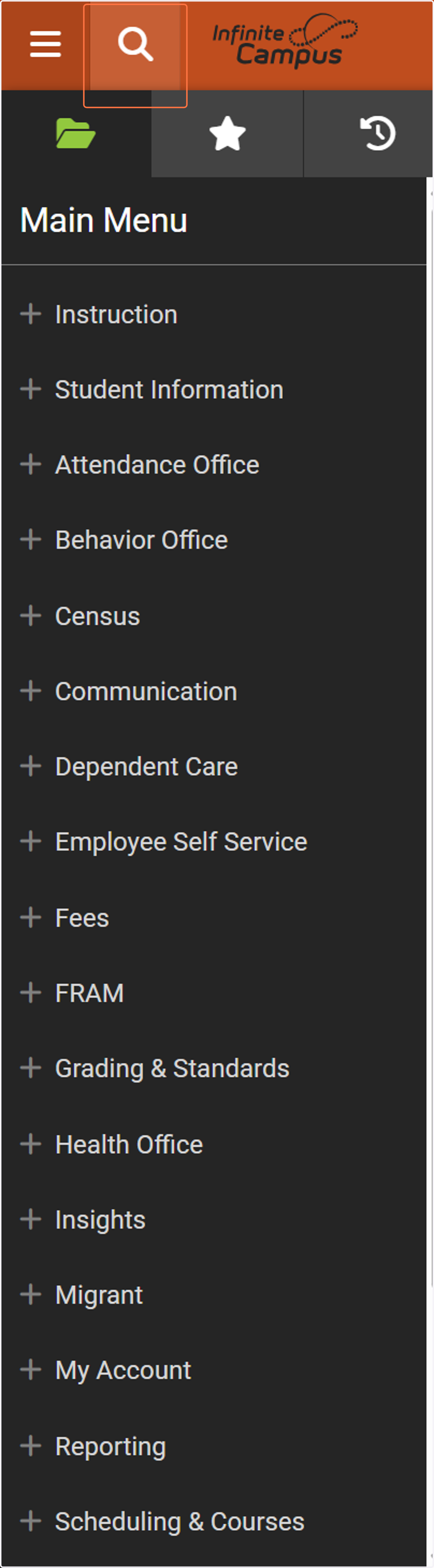 From your Landing Page, click on search.
