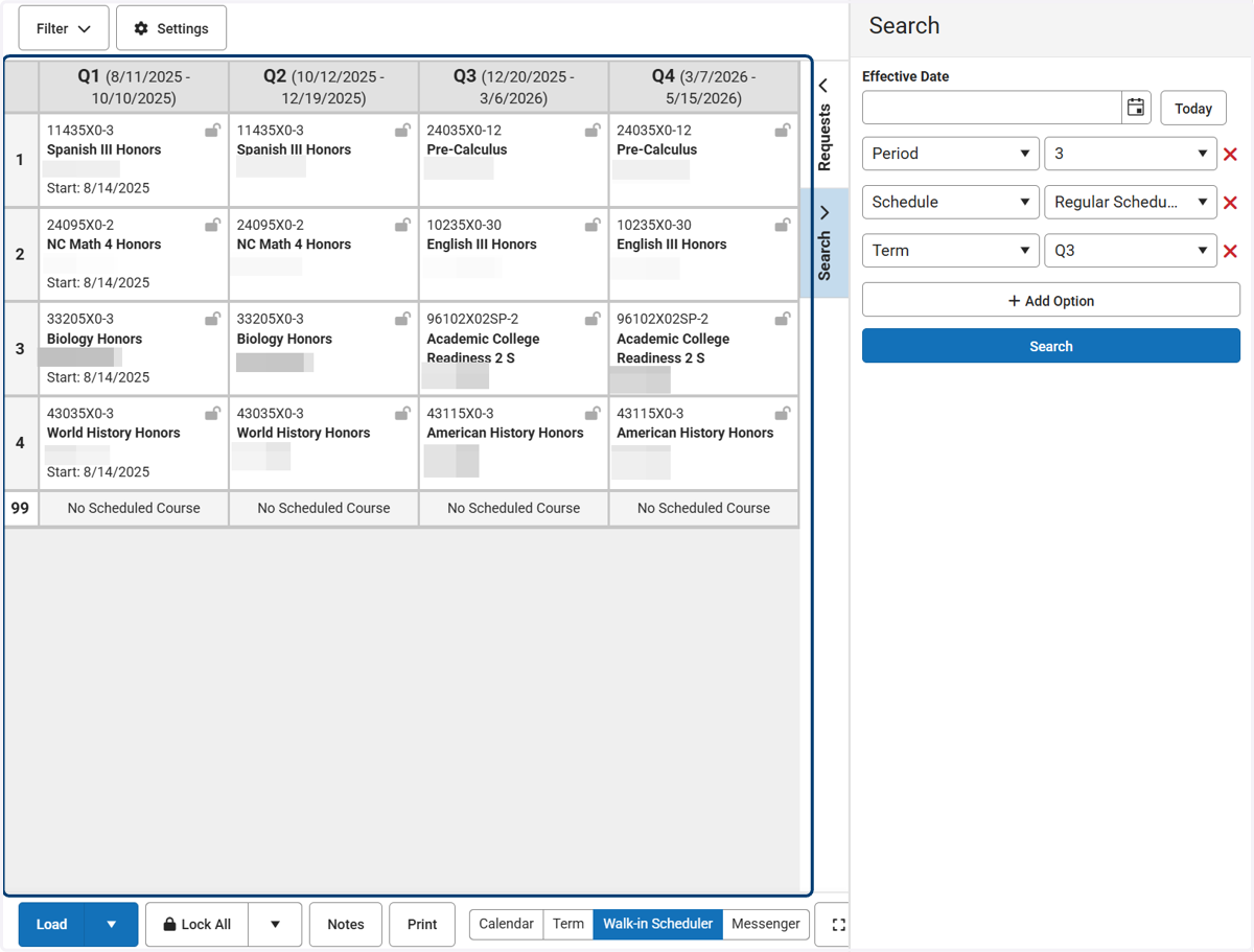 Review the student schedule for accuracy.