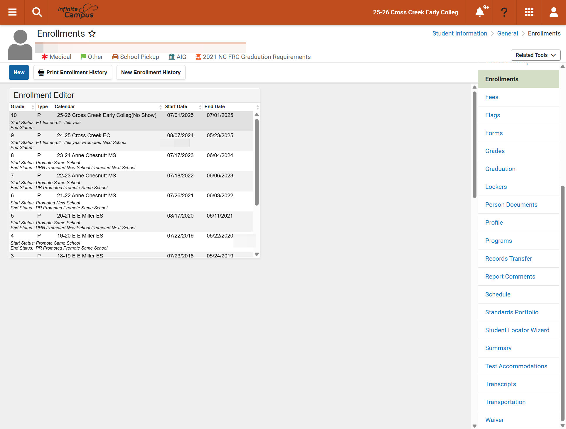 You will now immediately return to the Enrollments tool and select the no-show record you created in the previous step.