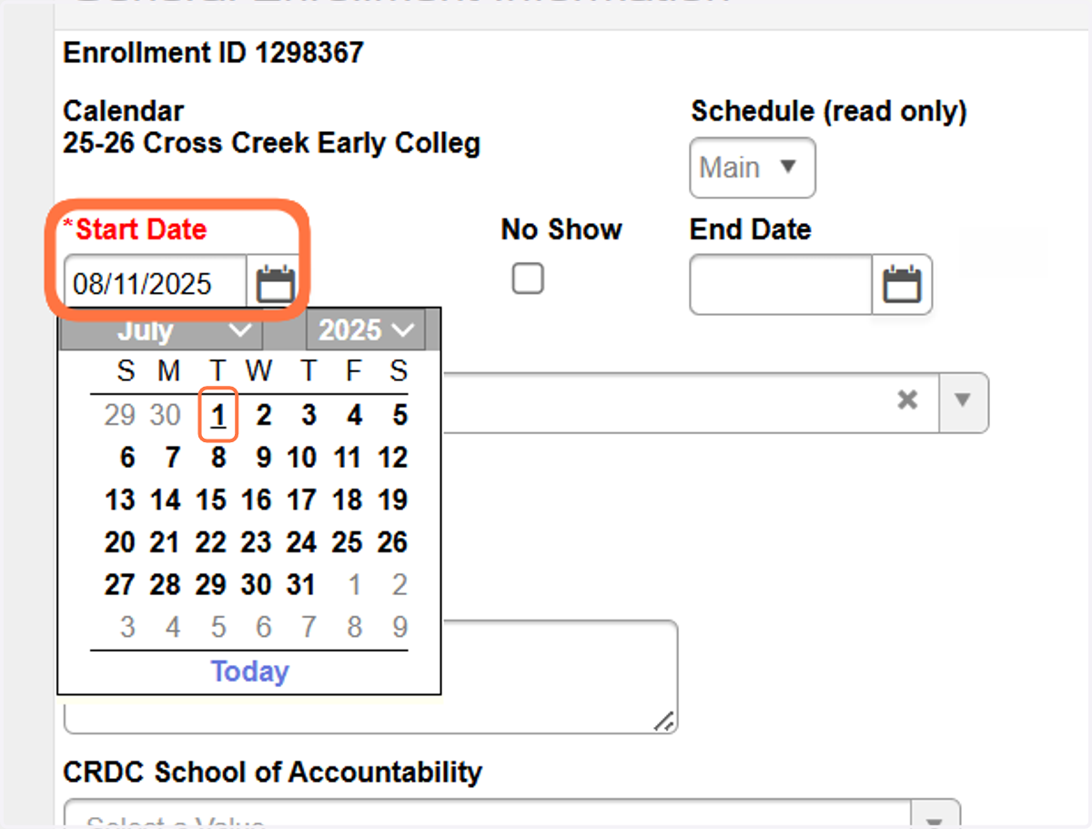Click on the Start date and update it to be 07/01/YYYY