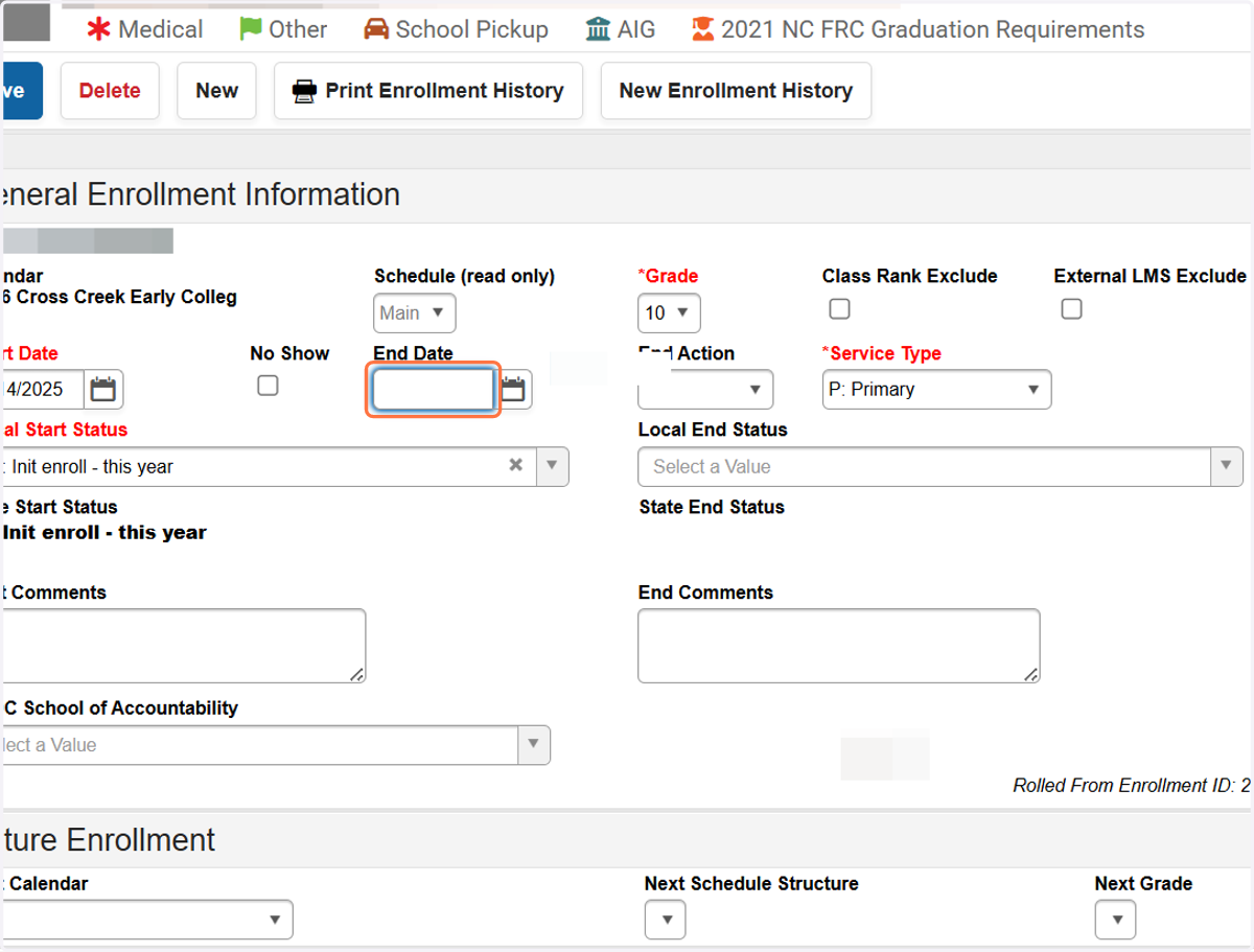 Click on the End Date and delete the 07/01/YYYY entry.