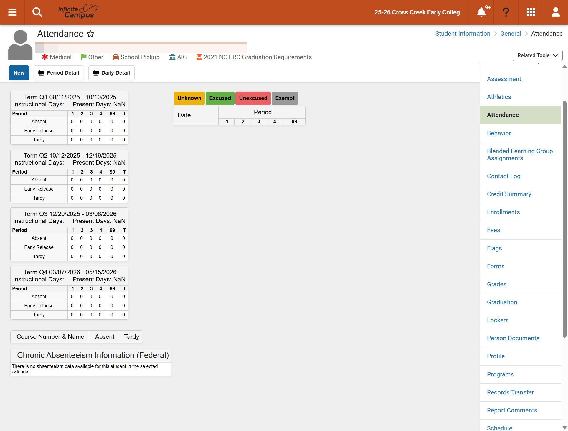 Navigate to the Attendance tool, where you will see that the attendance records have now been removed.