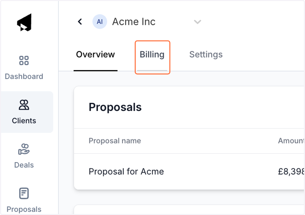 Next, navigate to 'Billing' under the client workspace