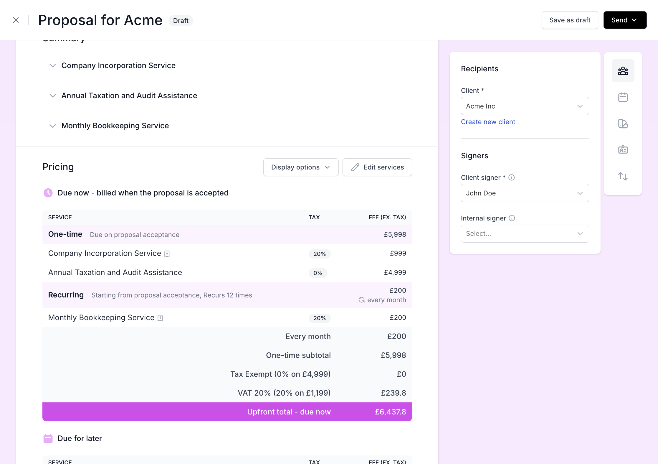 You can see the pricing of the added services