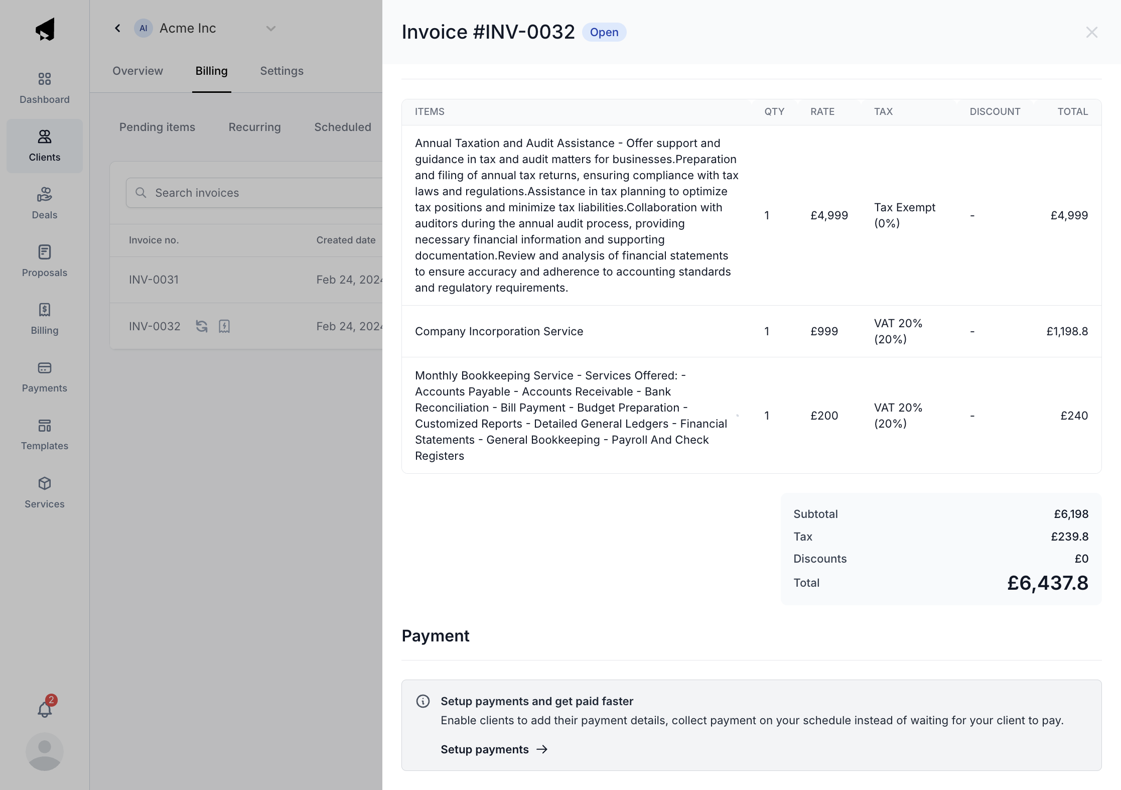 Click on Invoice #INV-0032…