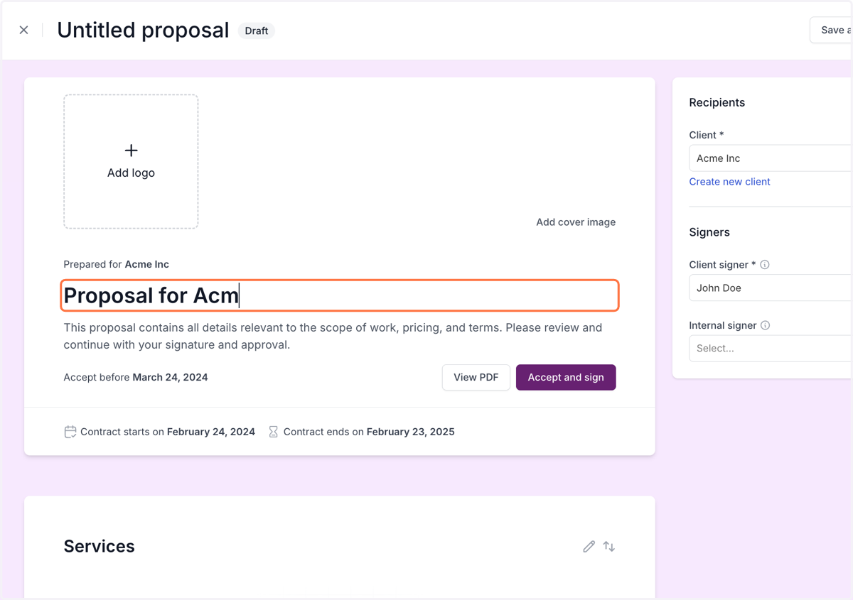 Enter title for the proposal