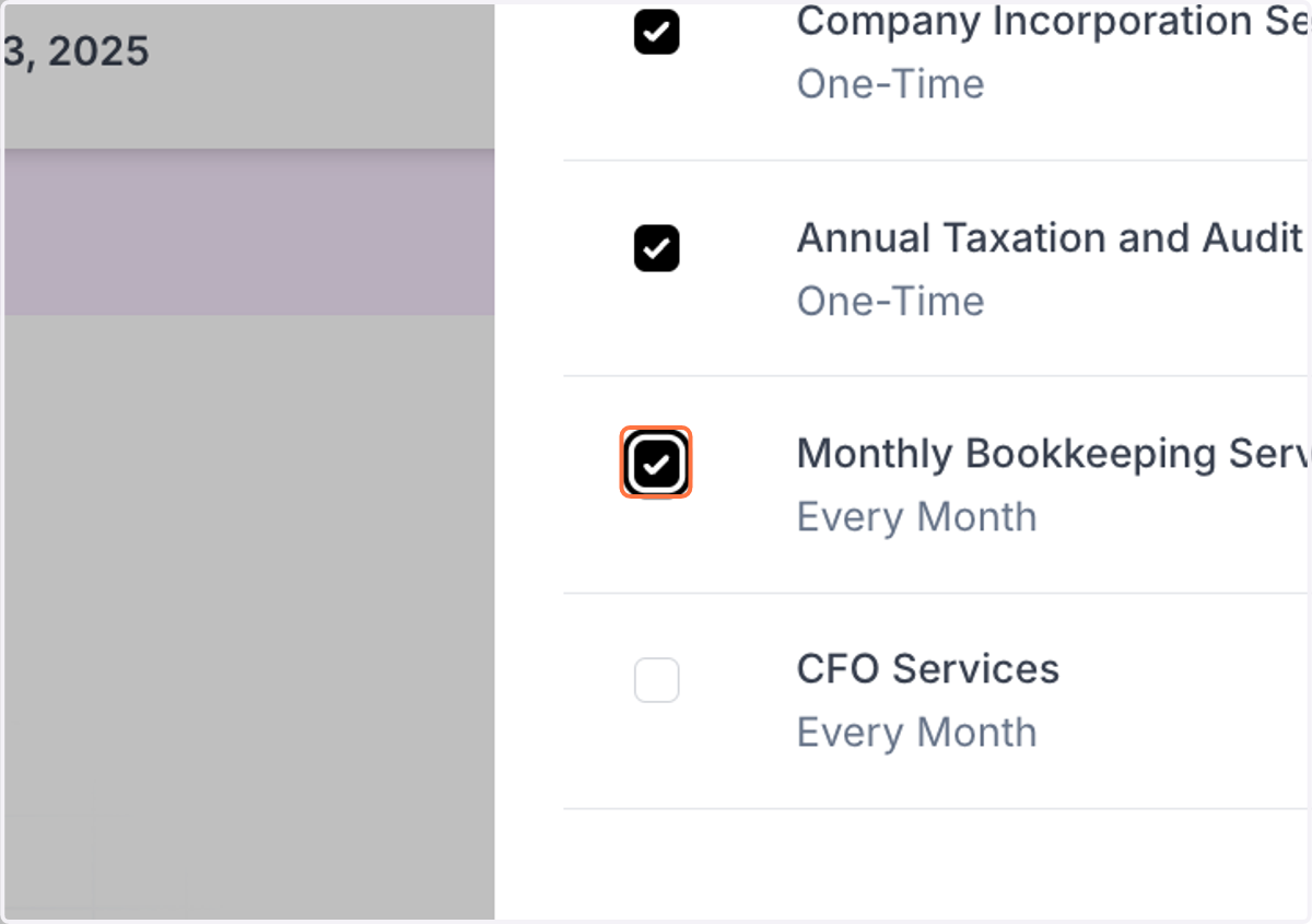 Select services to include in the proposal