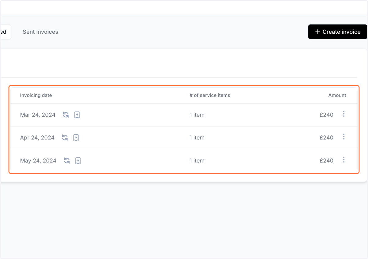 Future service invoice items from proposal