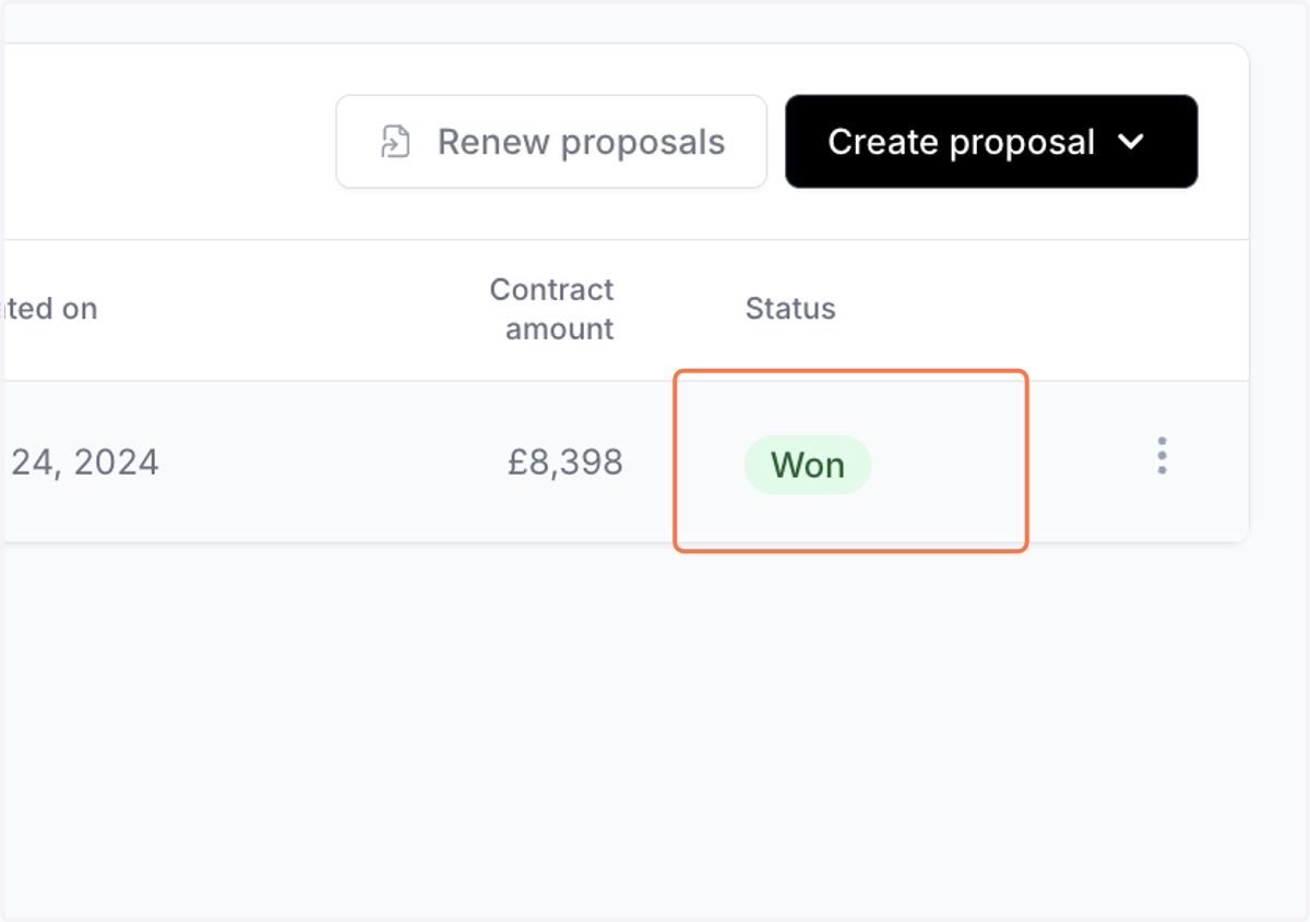 Once the proposal is won, it will be indicated under the status in the proposals listing