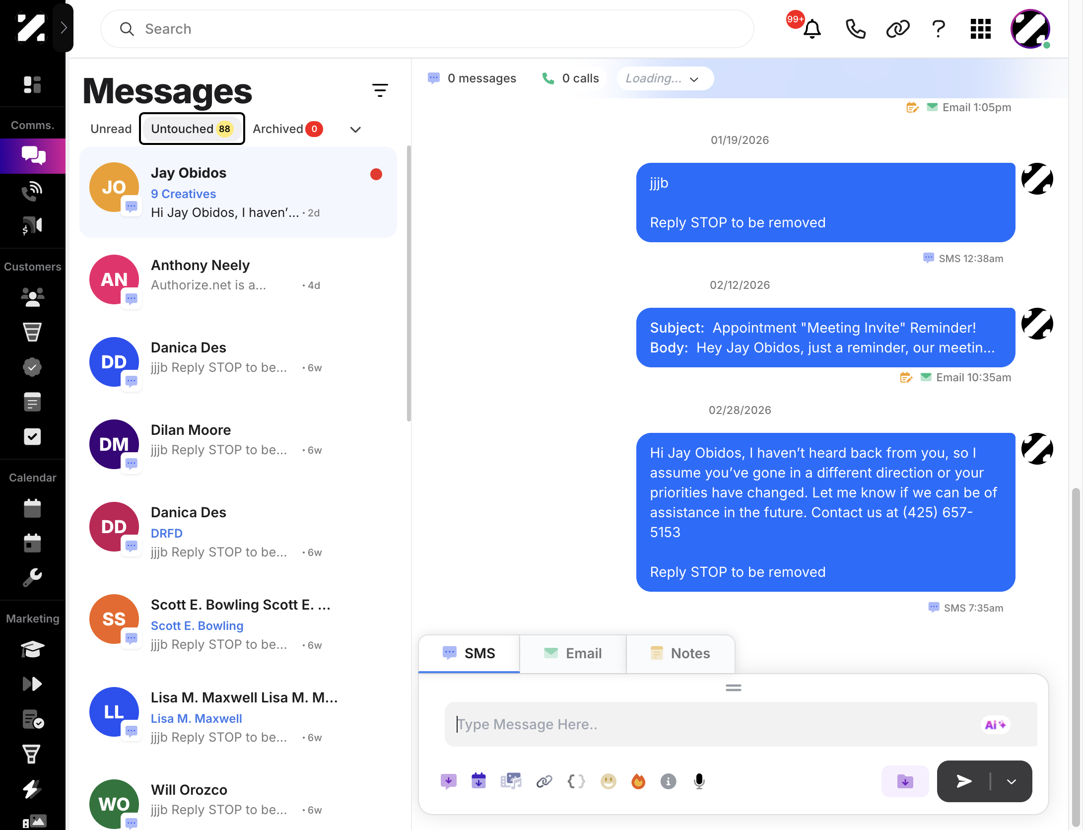 then click on the Untouched button to filter all untouched messages.