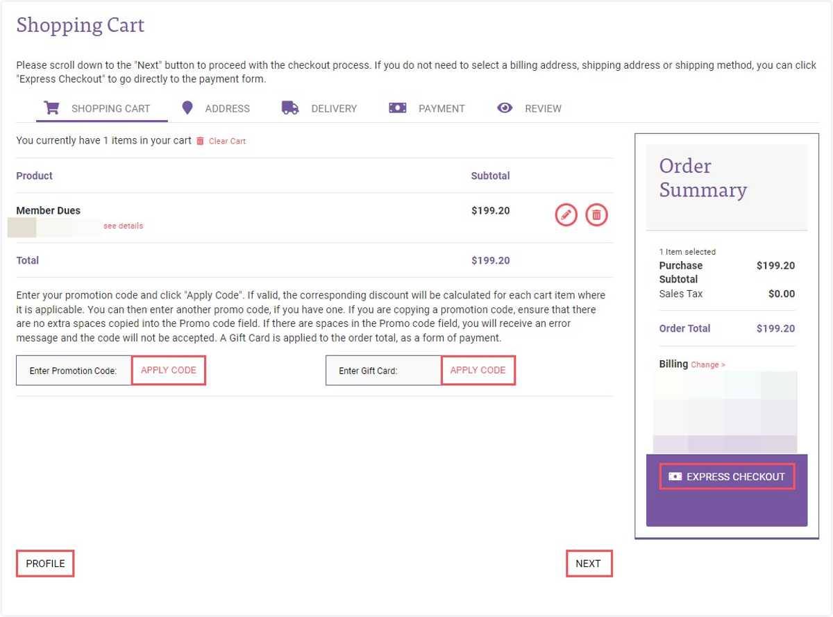 Click on Express Checkout. You will be prompted to fill out your payment information and then click NEXT