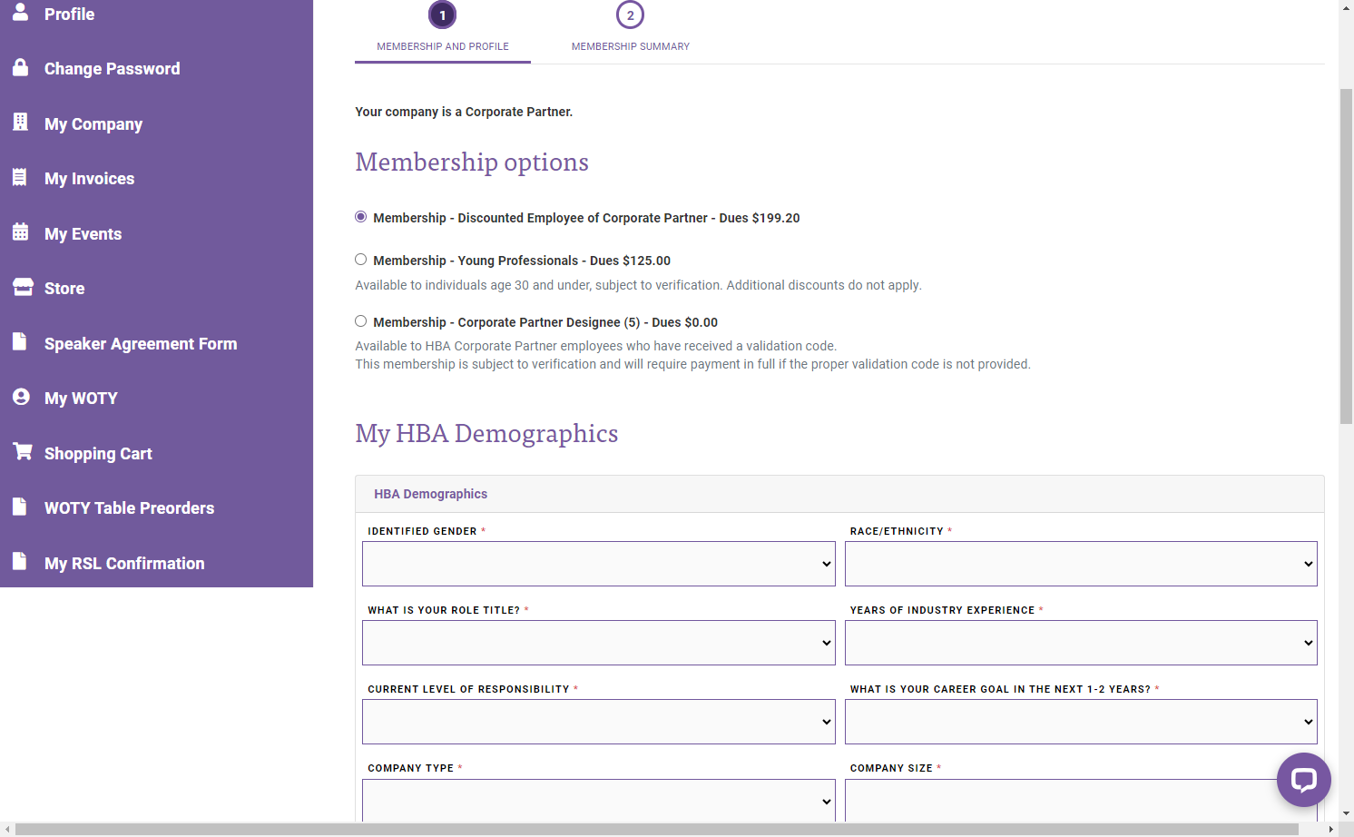 Complete the required HBA Demographics fields