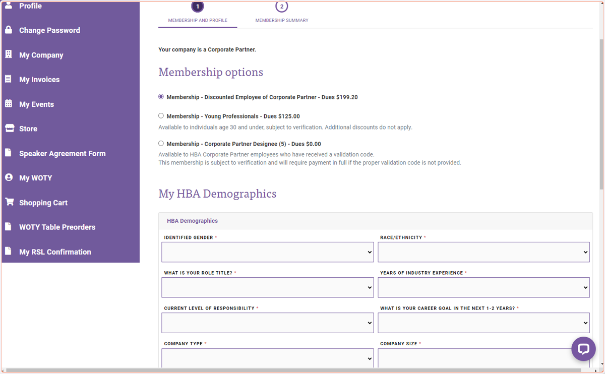 Complete the required HBA Demographics fields