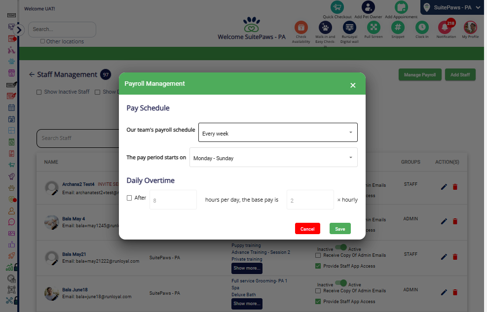 Select the options for Payroll Schedule.