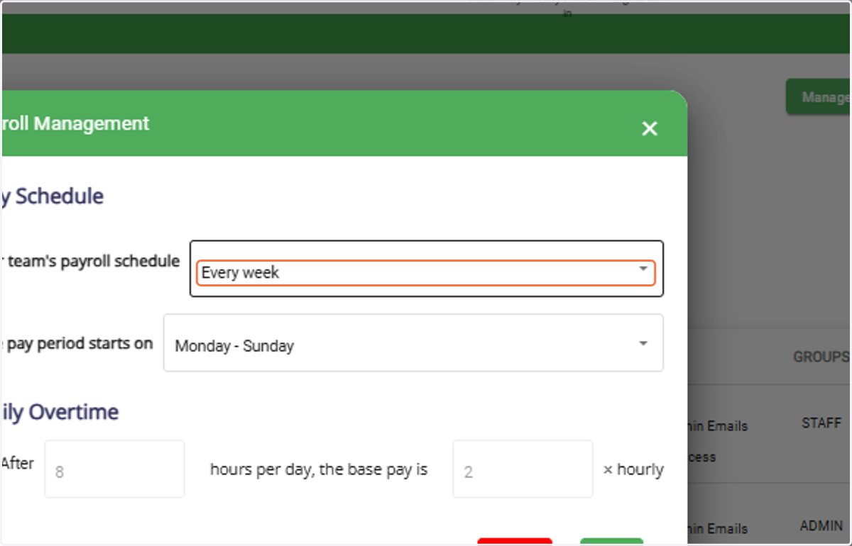 Select the options for Payroll Schedule.