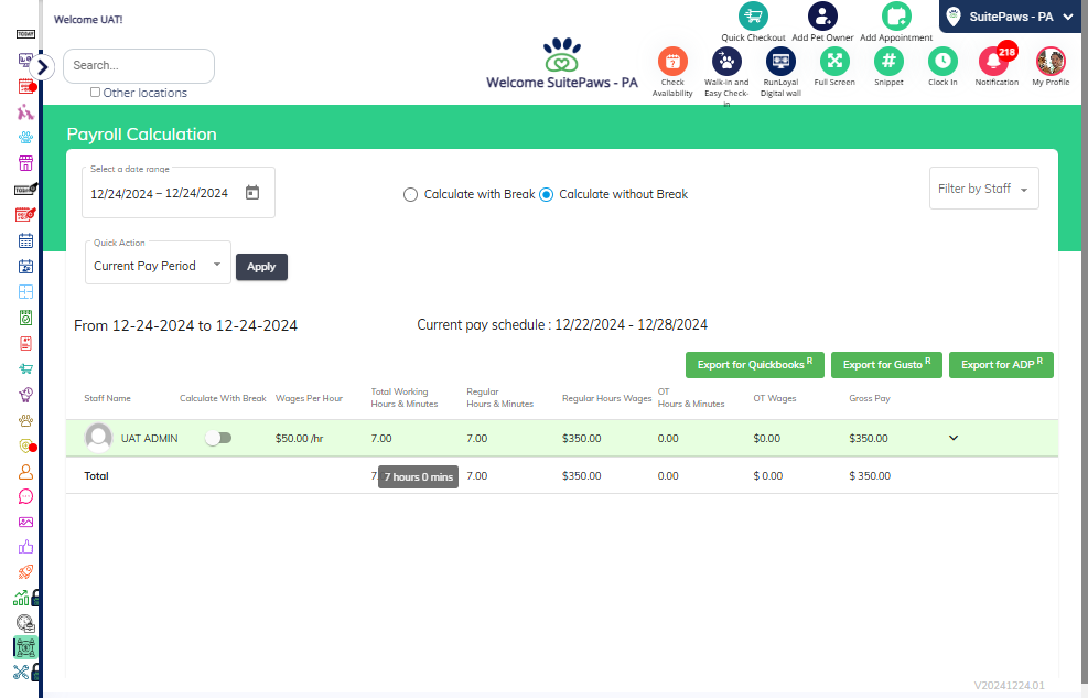 The payroll has been calculated for the employee according to the setup.