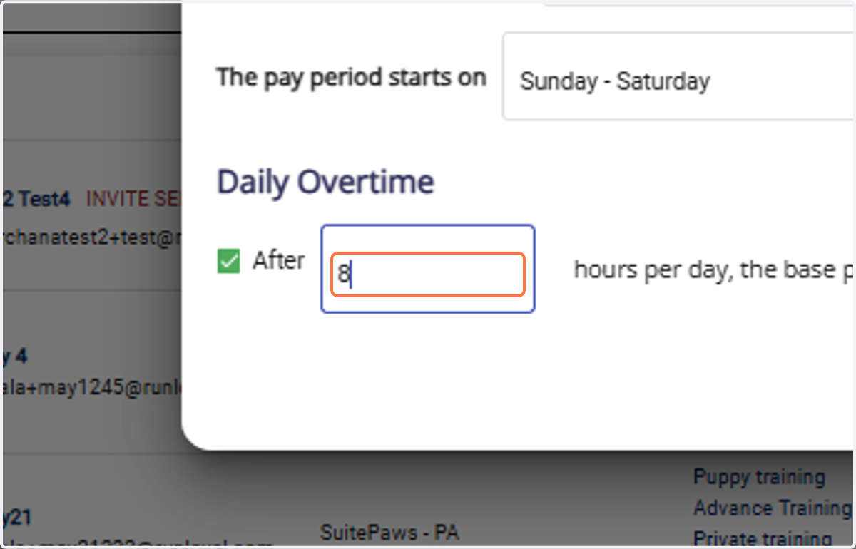 Enter the working hours per day.