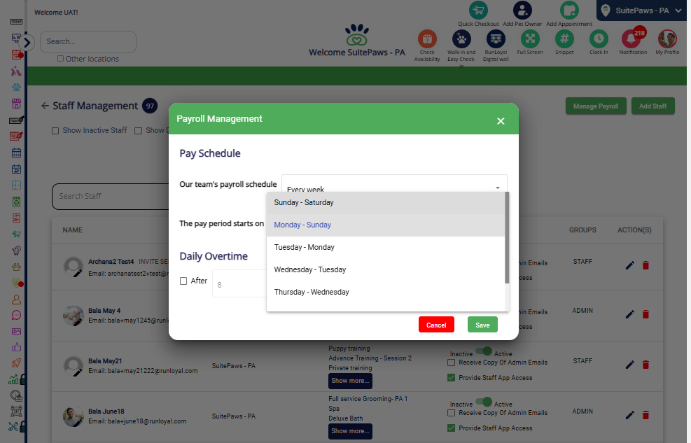 Select the Pay Period Starts option.
