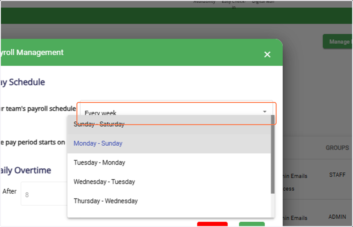 Select the Pay Period Starts option.