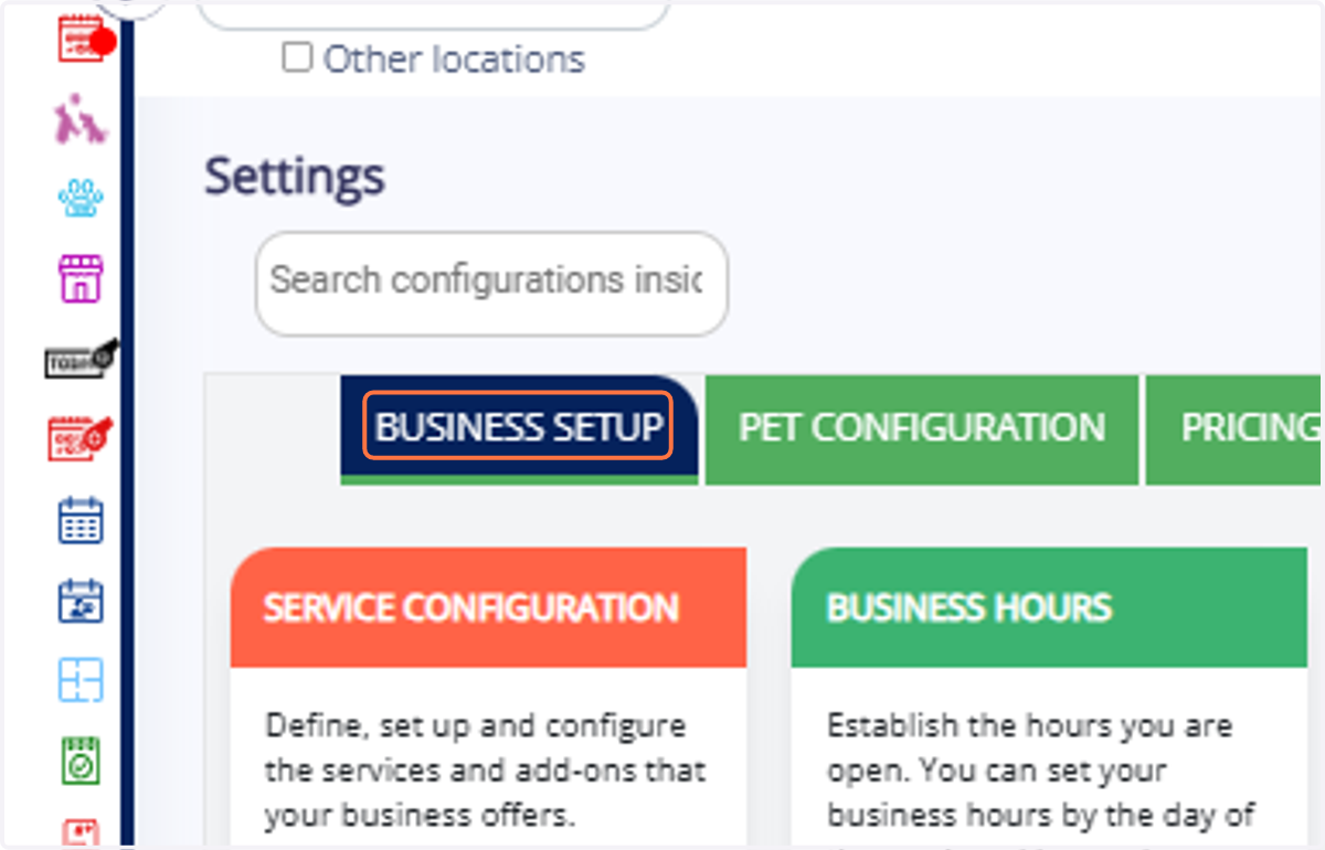 Click on "Business Setup"
