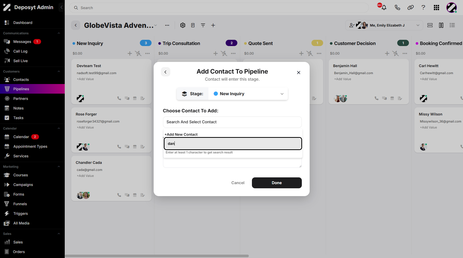 Step 10: Enter at least three letters of your contact’s name to begin the search.