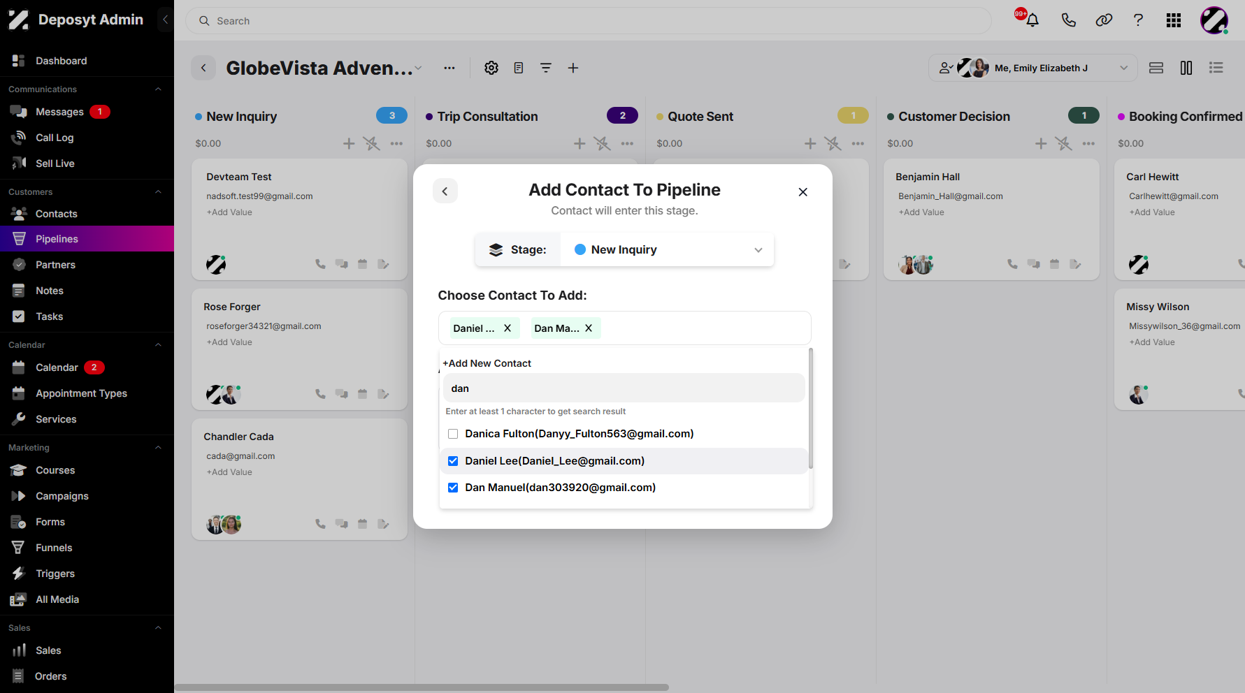 Step 11: Once you’ve entered the contact’s name, all matching contacts will appear. You can then select one or multiple contacts as needed.
