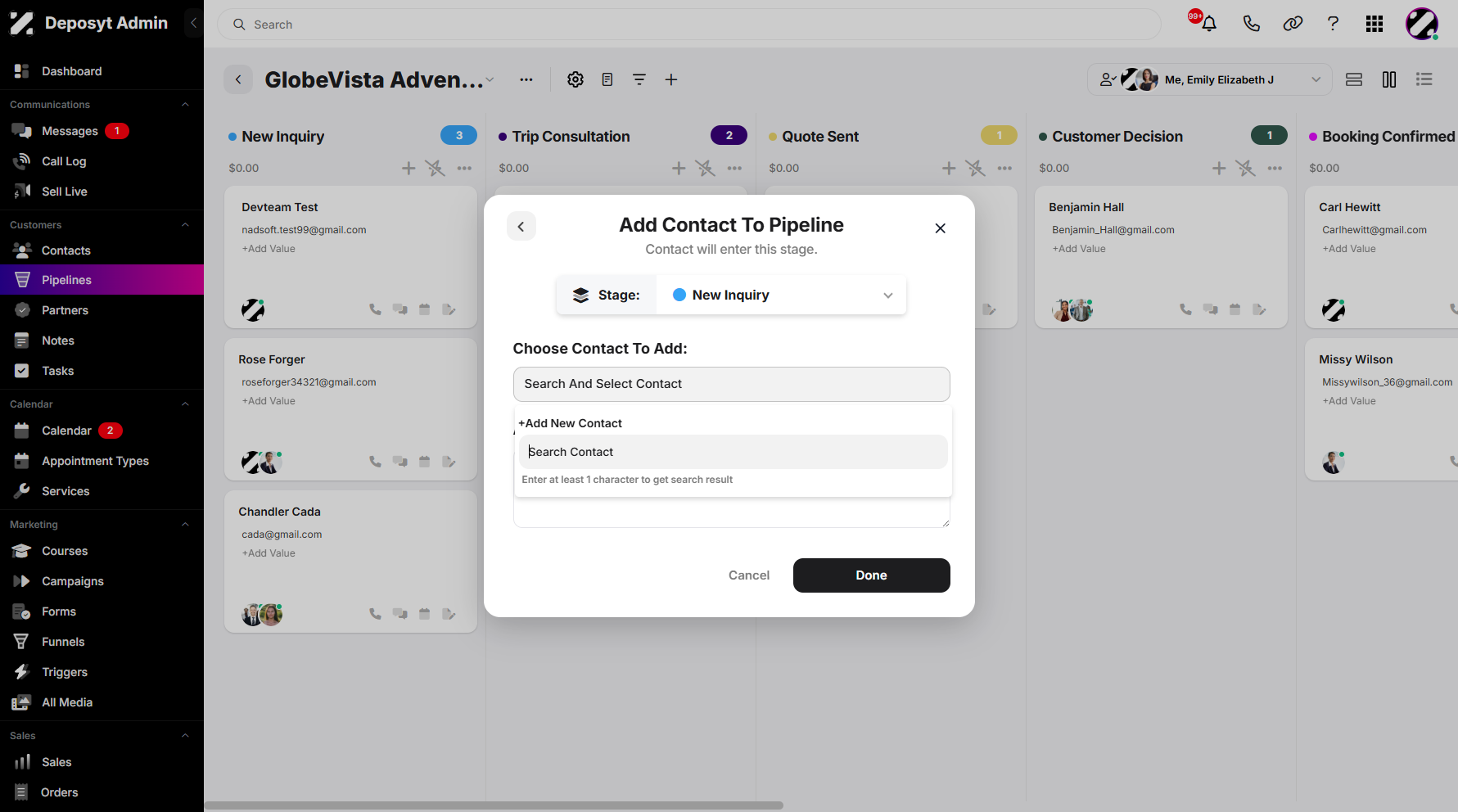 Step 9: Click on Search And Select Contact to enable the contact search bar.