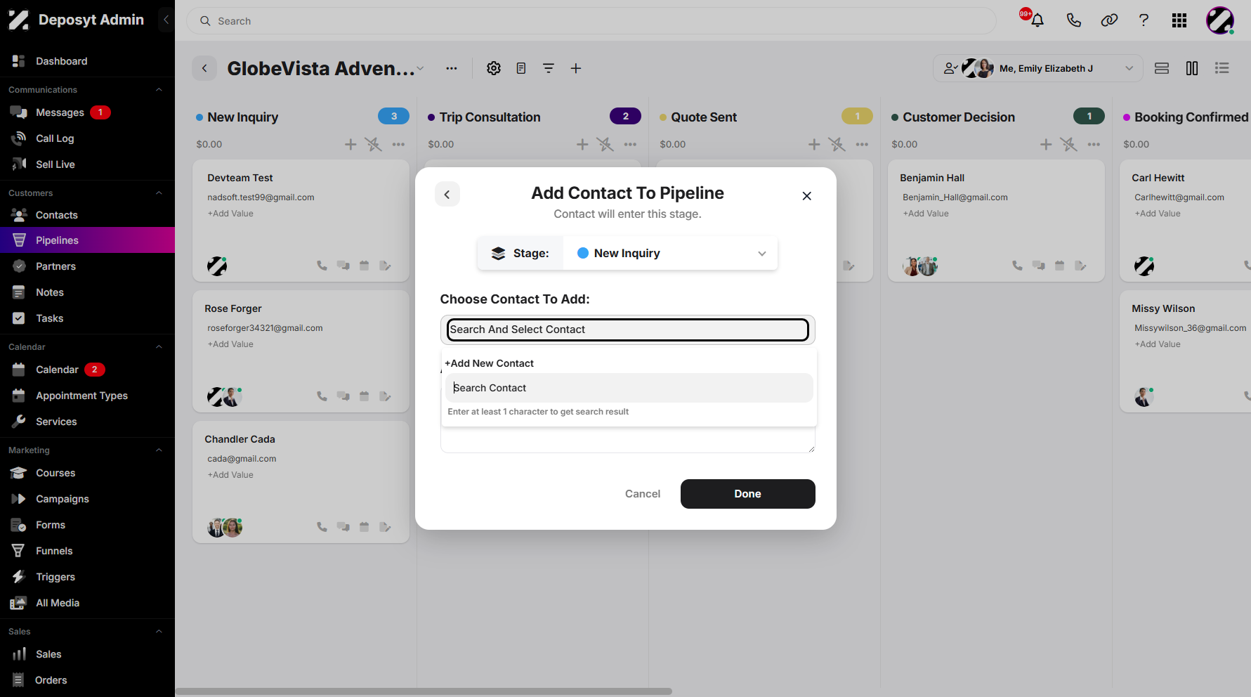 Step 9: Click on Search And Select Contact to enable the contact search bar.