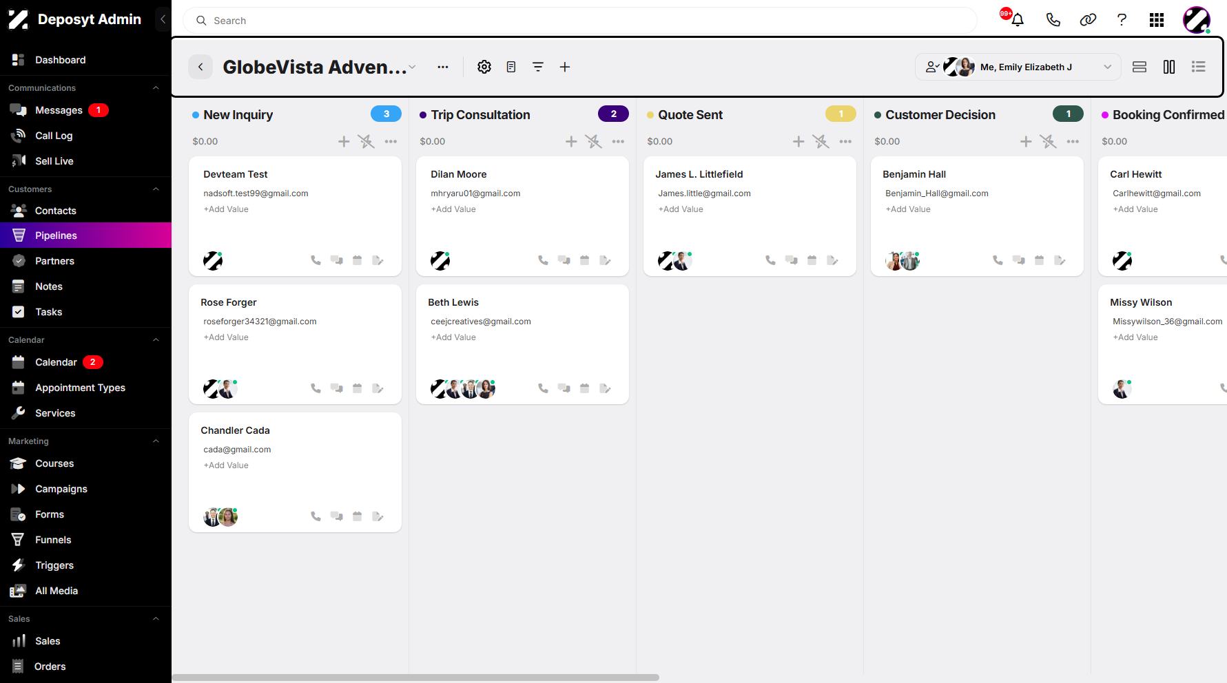 Step 1: In your chosen Pipeline Stage, you can add a contact using two different methods.