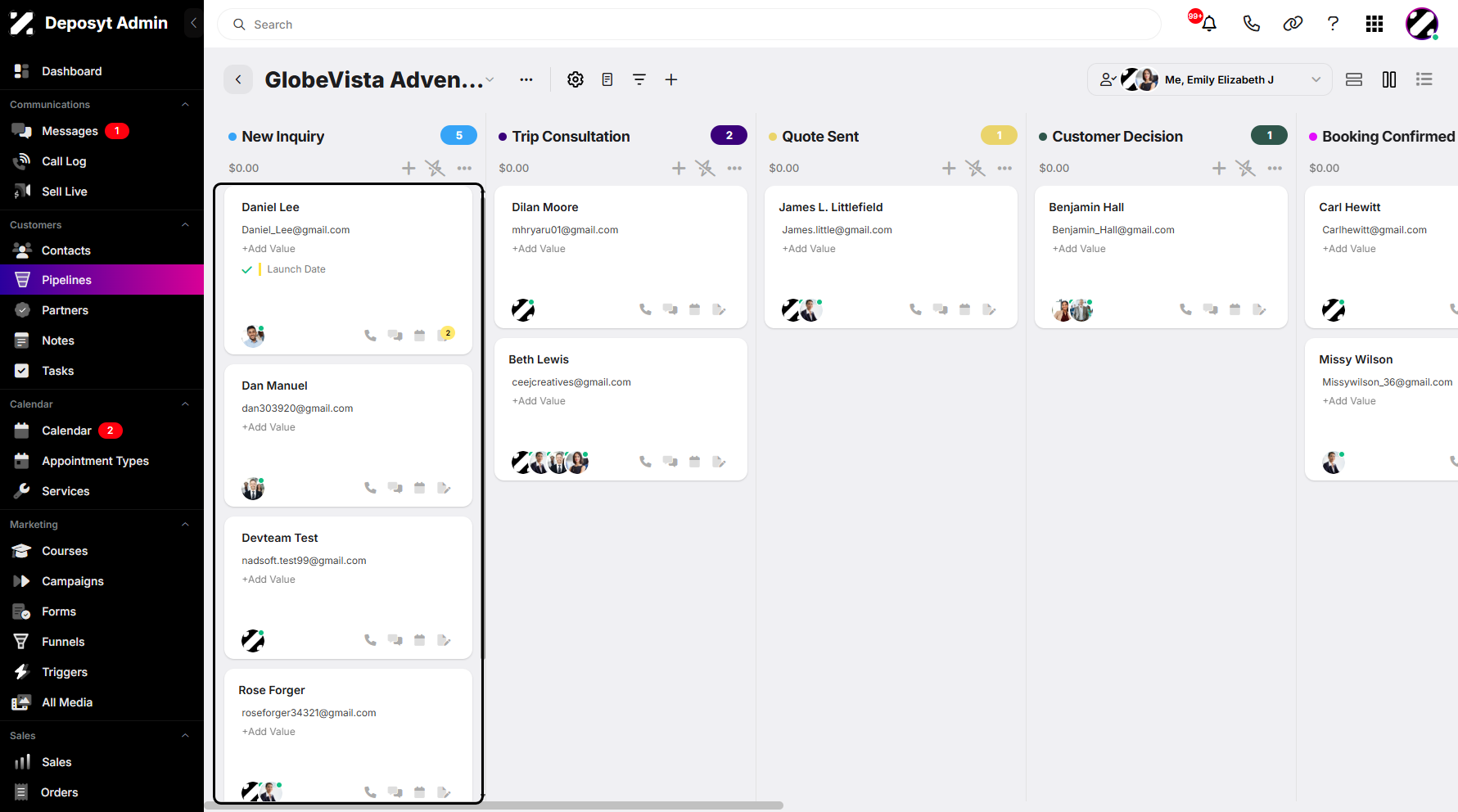 Step 13: Your newly added contacts are now visible in the selected Pipeline Stage.