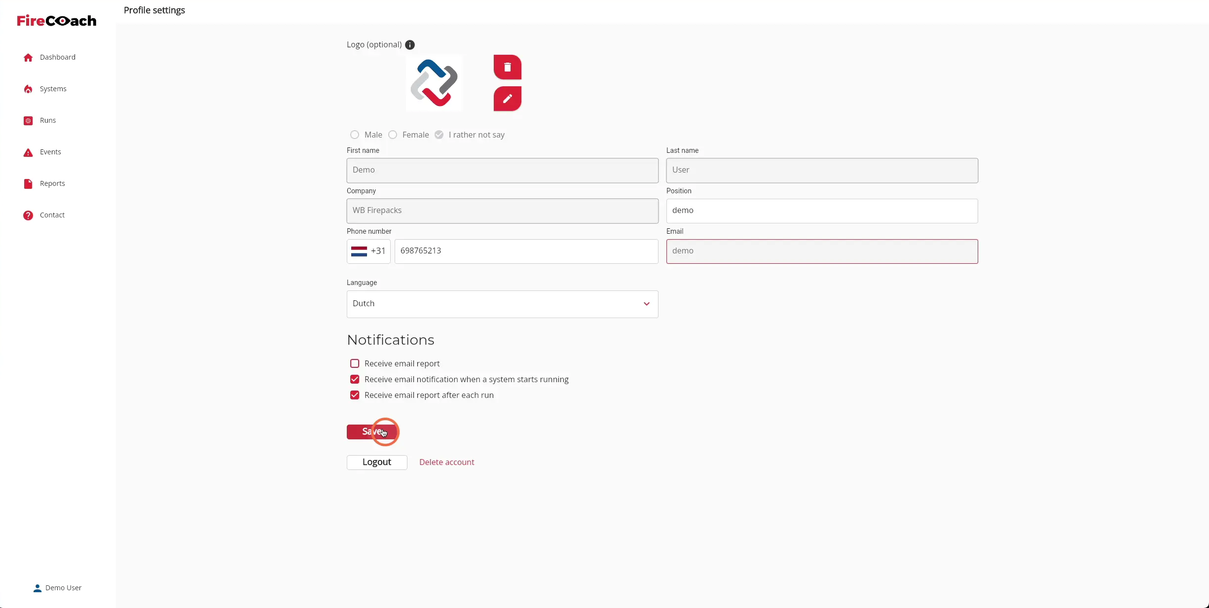 Click 'Save' to save the changes made and add the logo to the PDF exports
