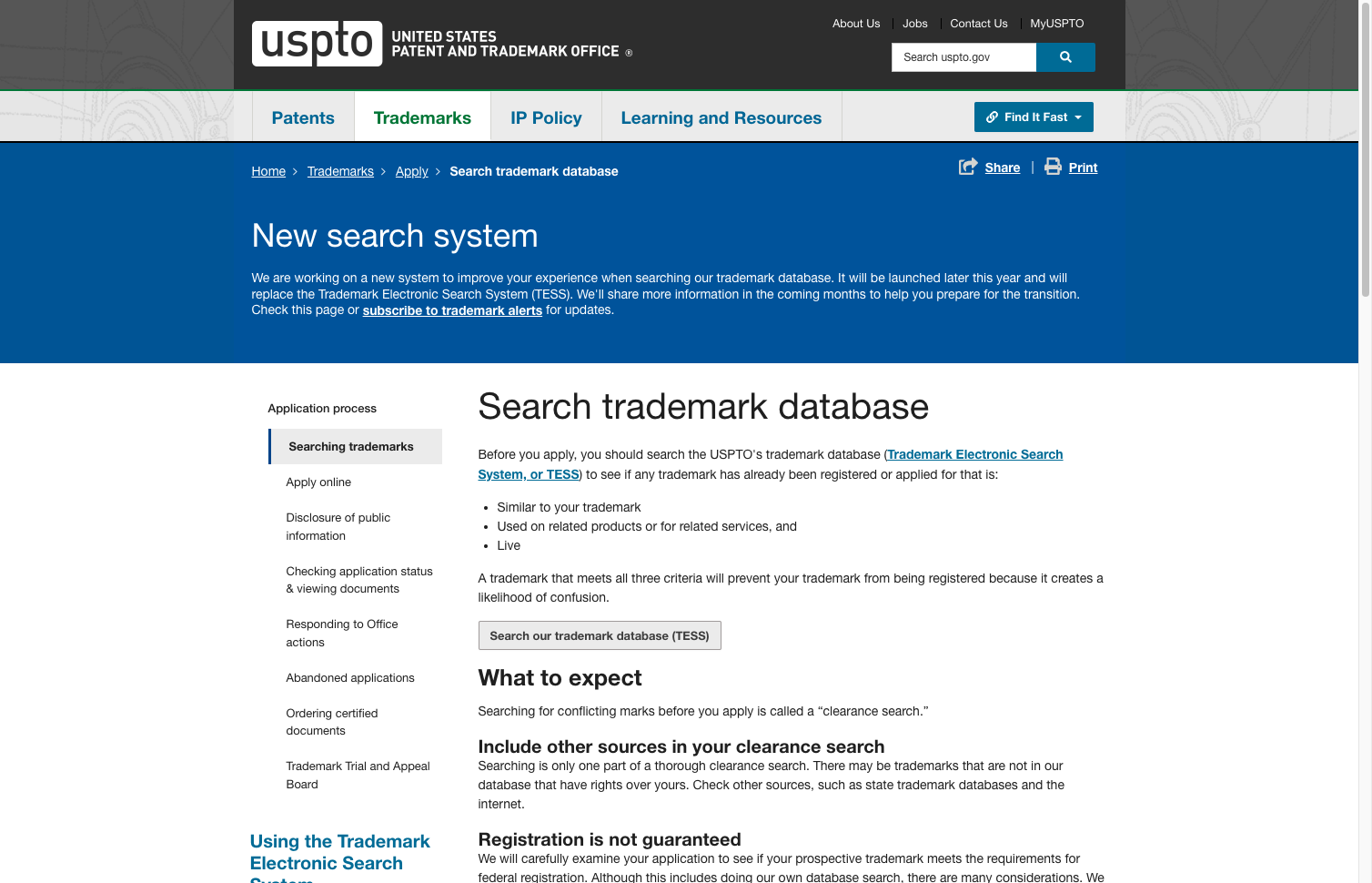 Click on Search our trademark database (TESS)