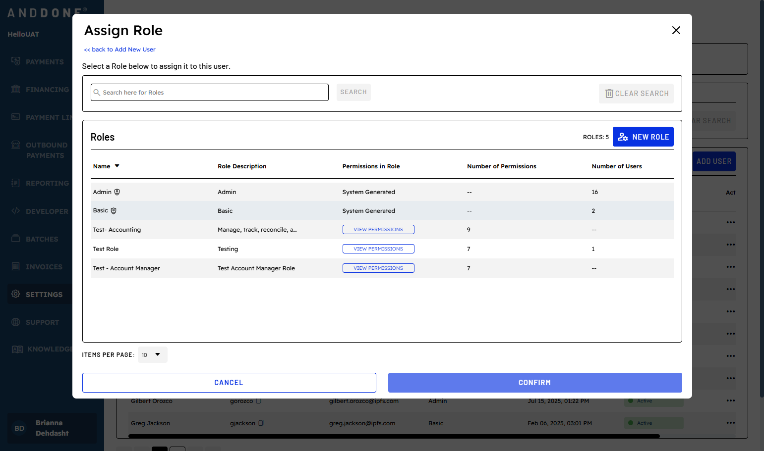 Select Role for User