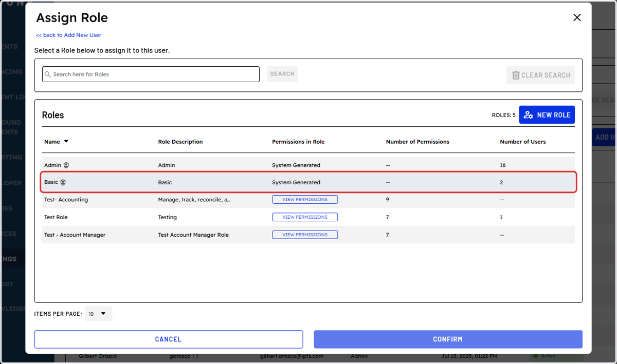 Select Role for User