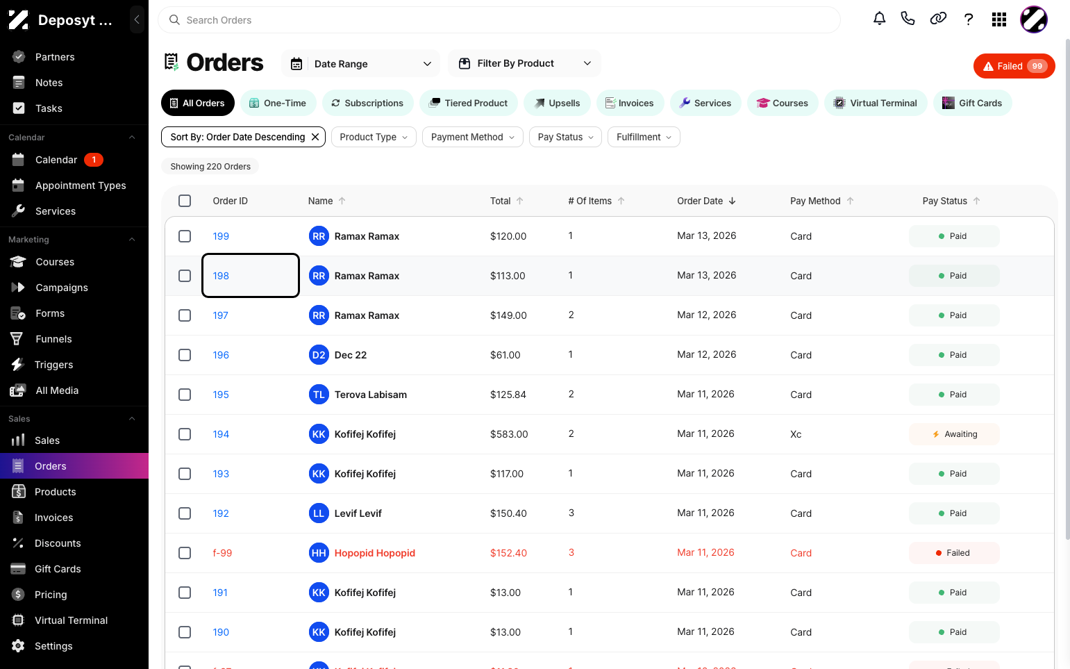 Step 3: Click the Order ID, Total Amount, Number of Items, Order Date, Payment Method, or Pay Status to open the Order Summary for that order.