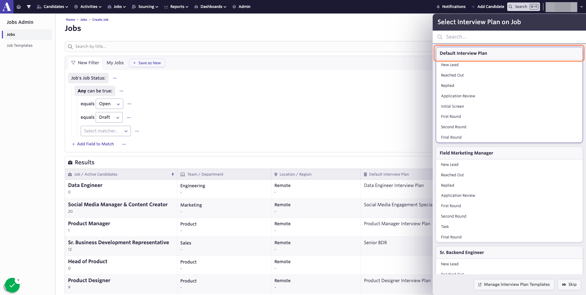 Choose an Interview plan and click on it.
