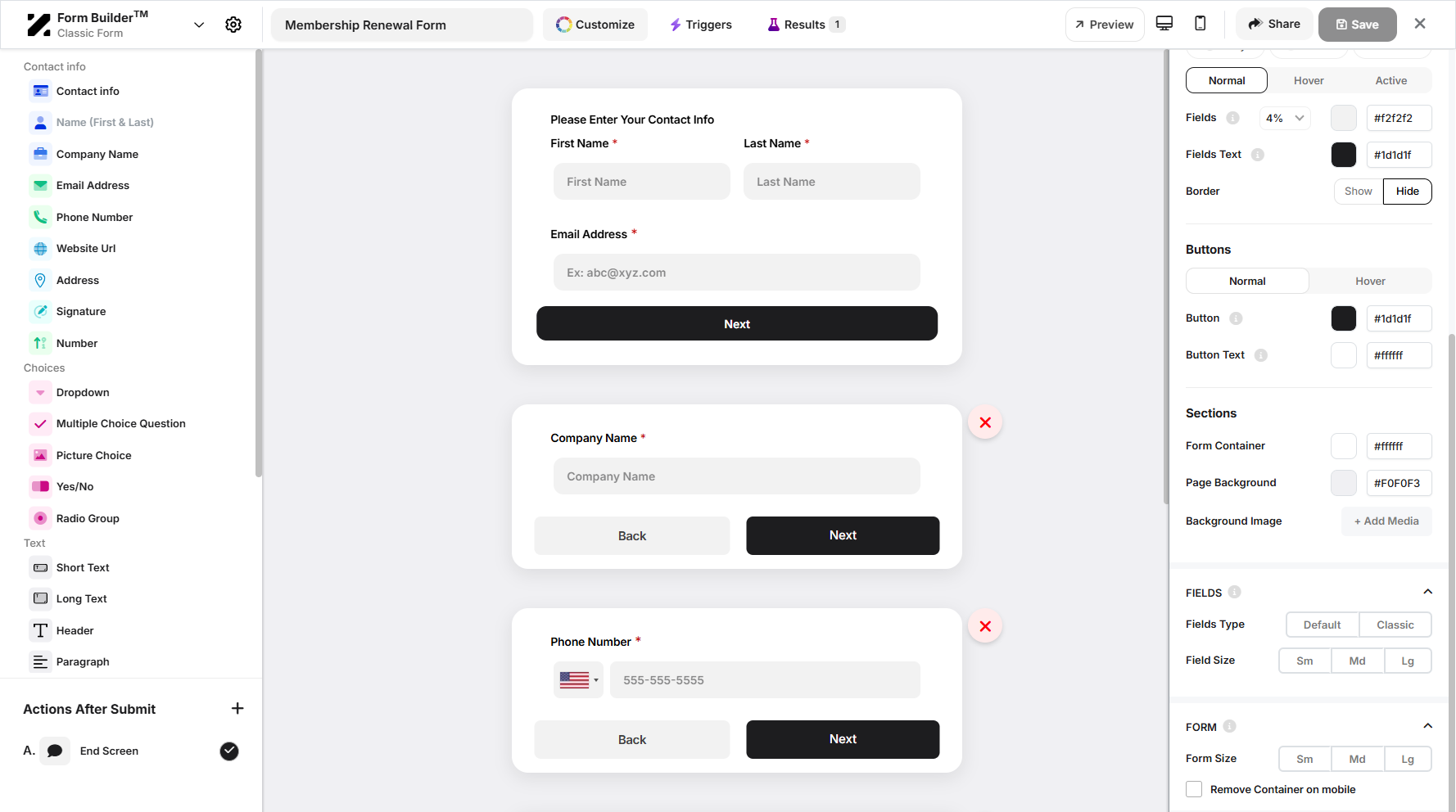 Step 9: You can also manage your fields type and size.