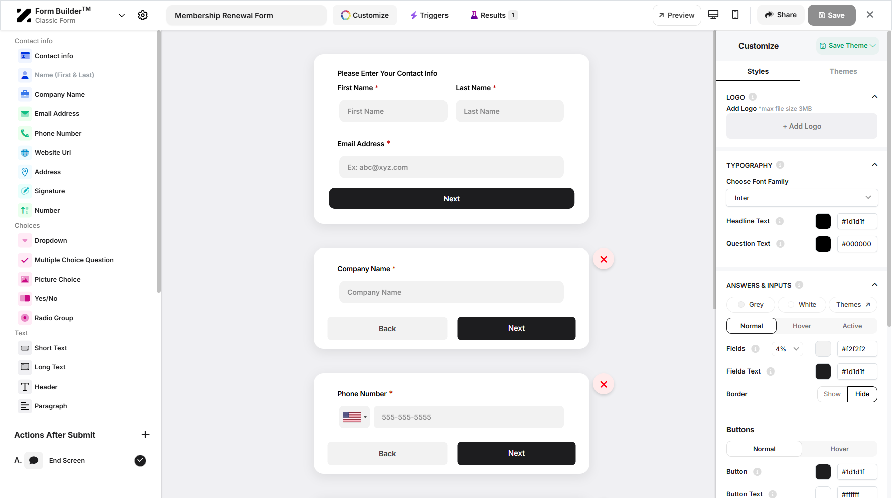 Step 7: Next, you can modify your form typography, including the font style and text color.