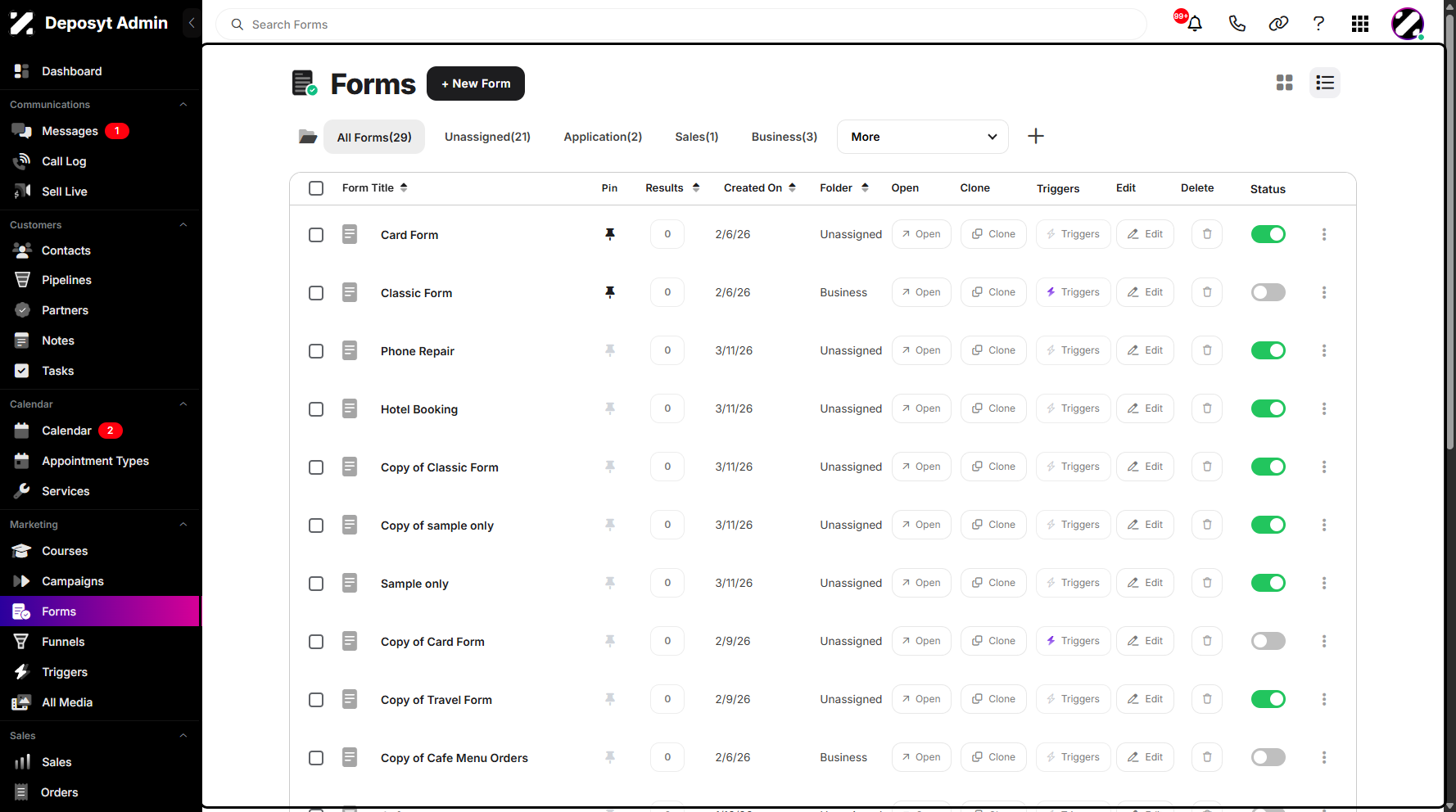 Step 2: You will then be navigated to the Forms section.
