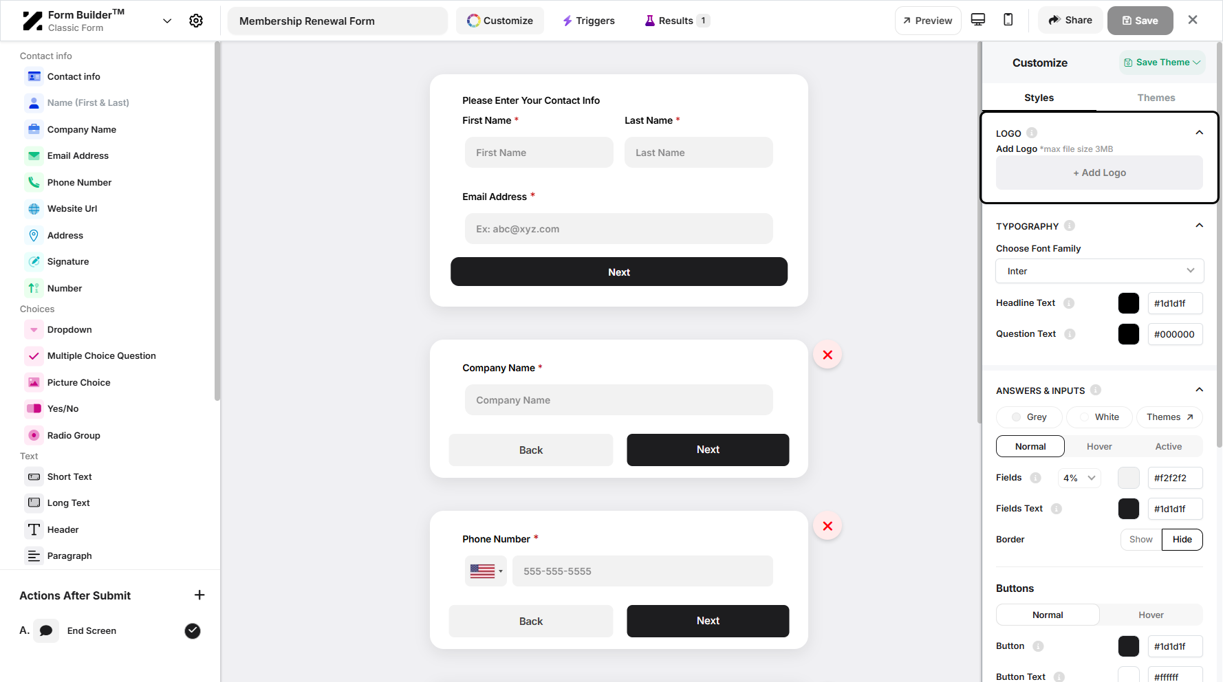 Step 6: On the right-hand side, you can add a logo with a maximum file size of 3 MB.