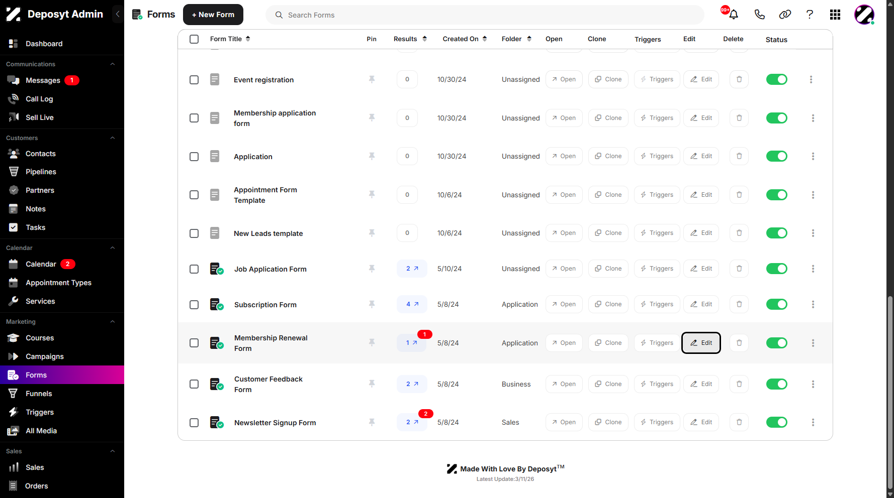 Step 3: Select a form, then click Edit.