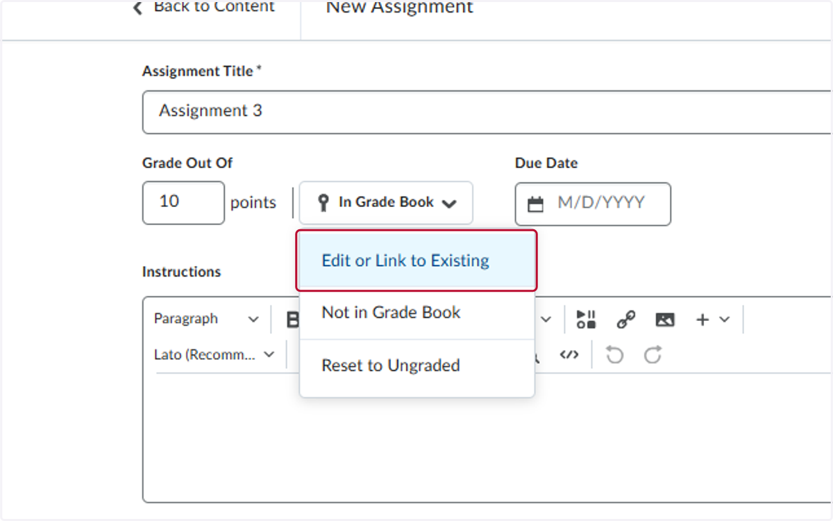 Click on Edit or Link to Existing
