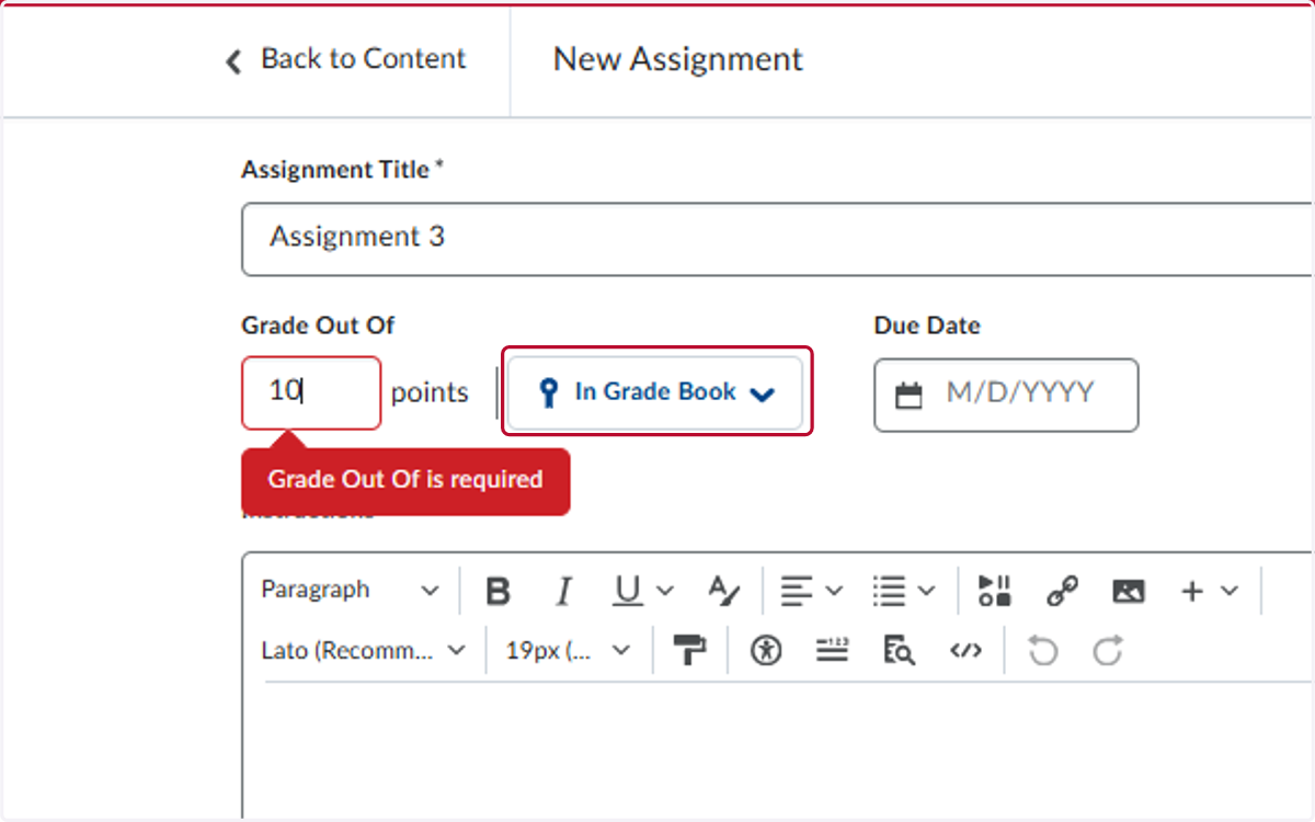 Click on In Grade Book
