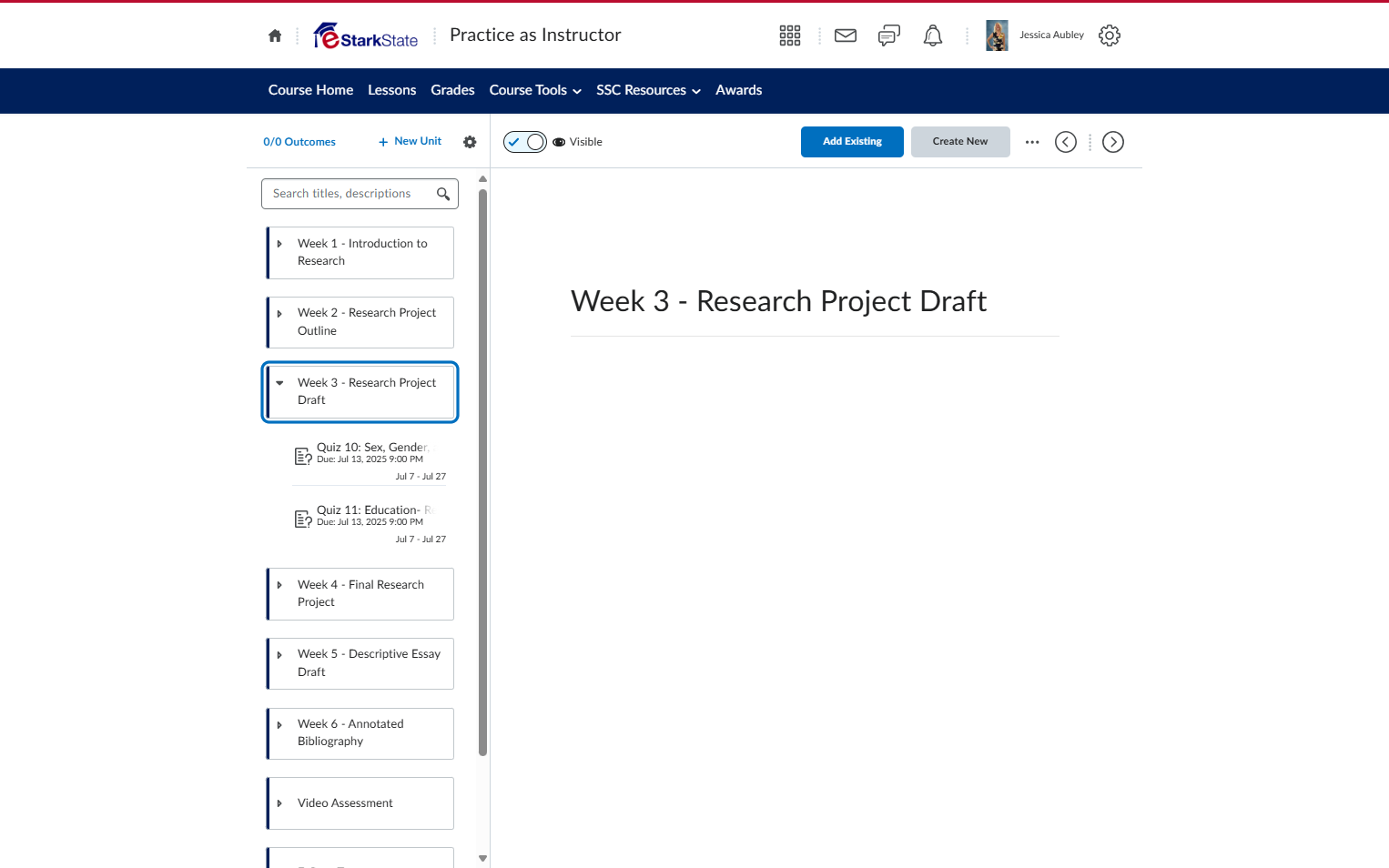 Locate where you want to put the assessment in the course