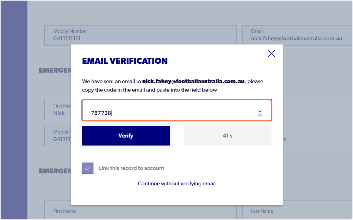 Input verification code and select Verify