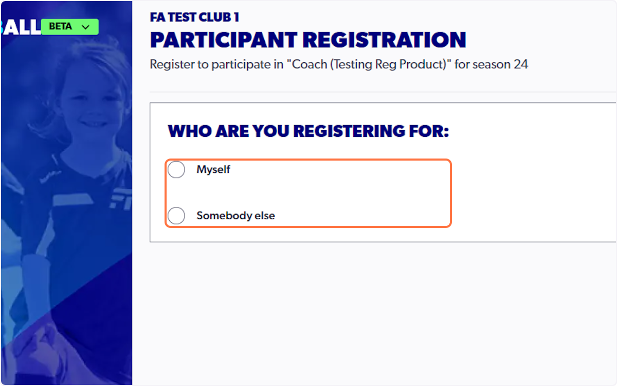 Somebody else will no longer be greyed out and you can continue to register